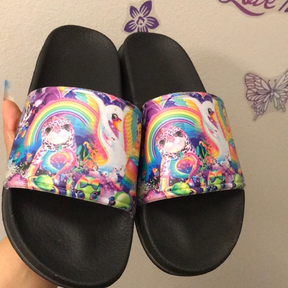 Black and Blue Slide Sandals with Vibrant Design - Picture 3 of 10